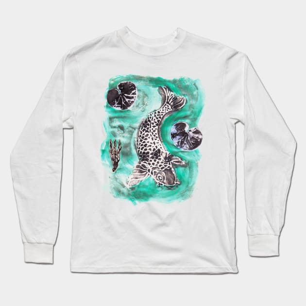 Koi Fish With Lilypads Long Sleeve T-Shirt by MagsWilliamson